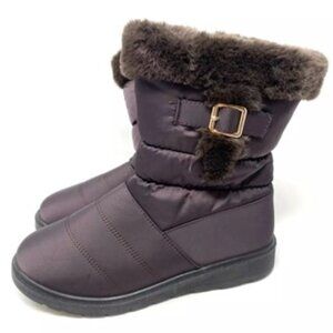 Women's TOP MODA Winter Boots Faux Fur Zip Purple/Brown Size 7.5